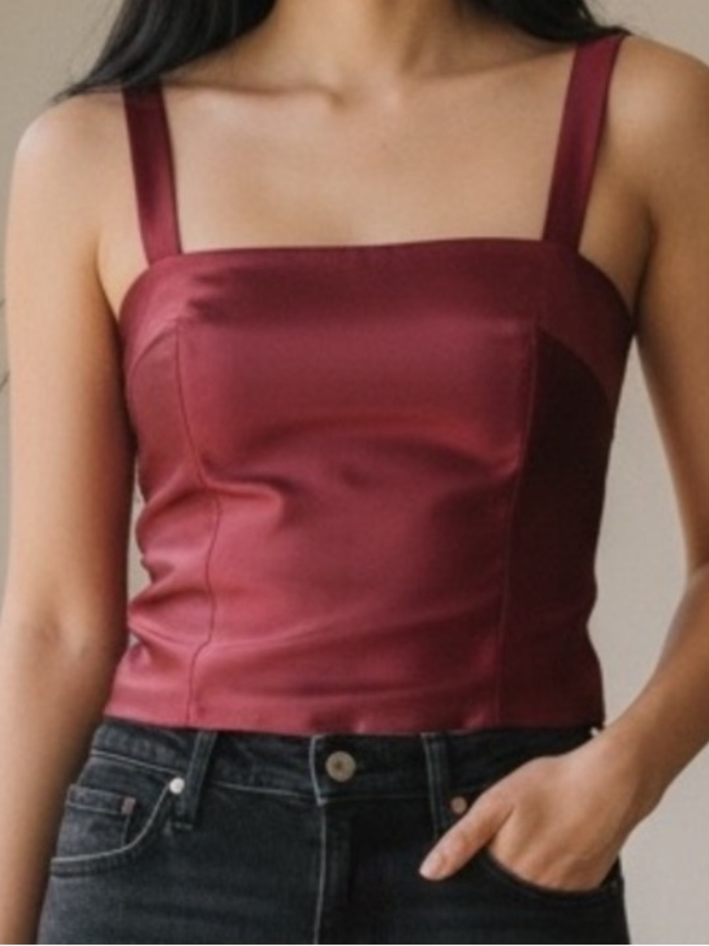 Worth New York Burgundy Silk Blend Satin Corset Camisole Top Corporate Sire Goth